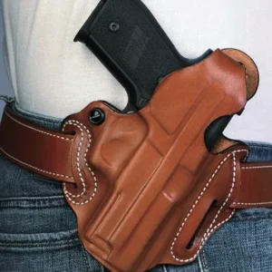 DESANTIS THUMB BREAK SCABBARD - RH OWB LEATHER M&P SHLD 9 TAN