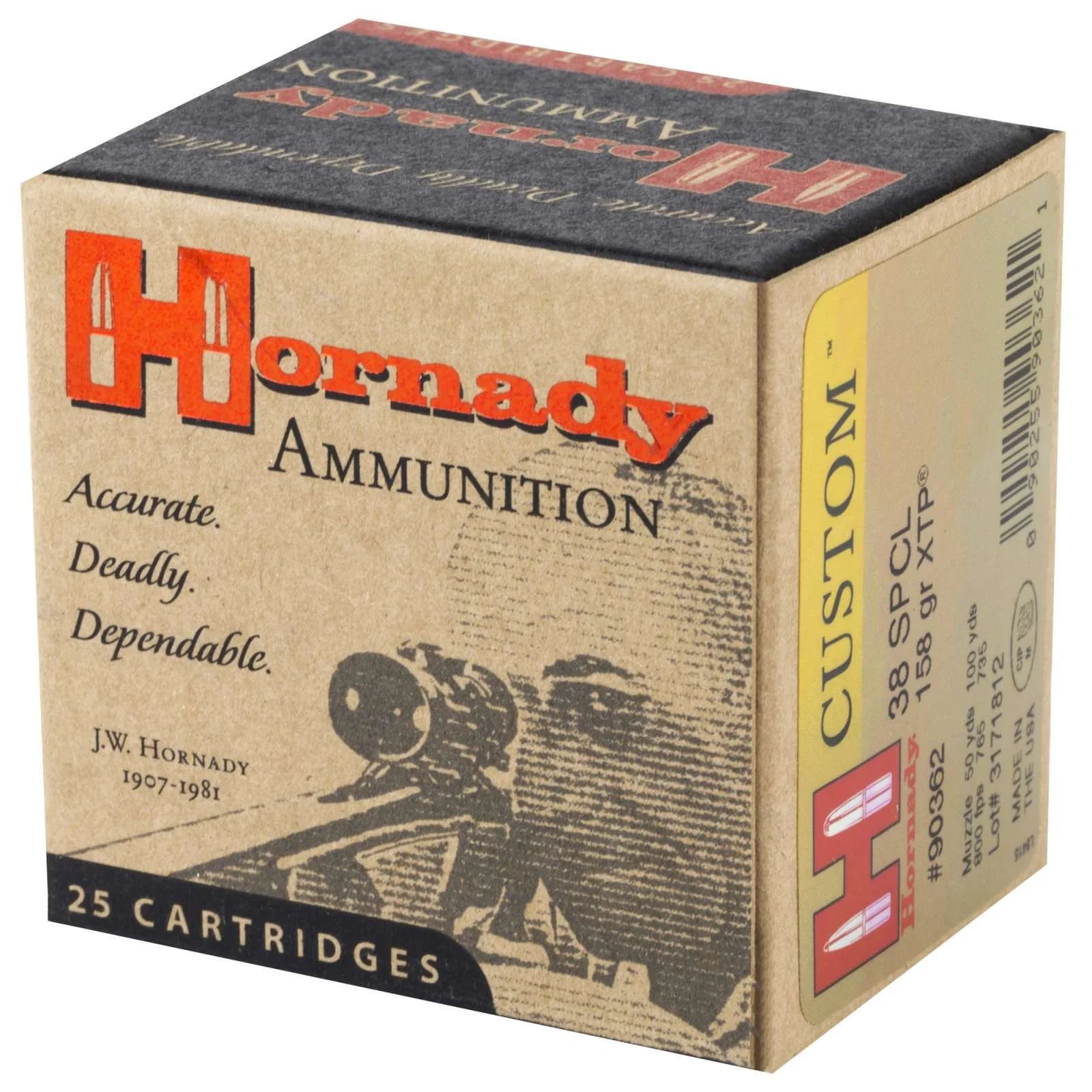 HORNADY CUSTOM 38SPCL 158GR XTP JHP 25RD BX 250RD CASE - Image 2