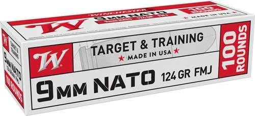WINCHESTER 9 MM NATO 124 FMJ 100RD 100 RD/BX 10 BX/CS