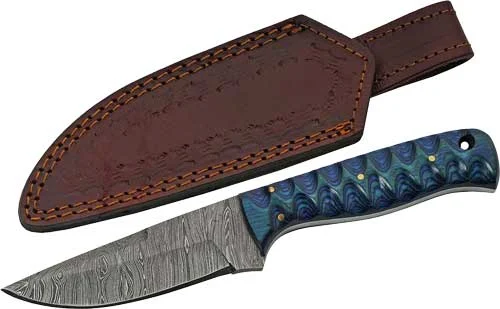 SZCO RITE EDGE 4" BLUE TWISTED - WOOD HUNTER DAMASCUS W/SHTH