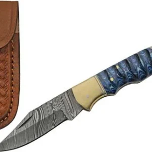 SZCO RITE EDGE 3" BLUE GROOVED - WOOD DAMASCUS LOCKBACK W/SHTH