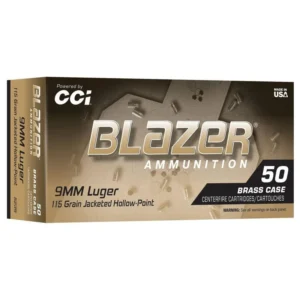Blazer Brass Handgun Ammunition 9mm Luger 115gr JHP 1145 fps 50/ct