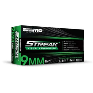 Ammo Inc Streak Handgun Ammunition 9mm Luger Green 115gr TMJ 1124 fps 50/ct
