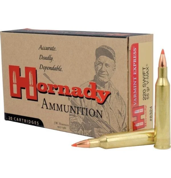 Hornady Varmint Express Rifle Ammunition .220 Swift 55 gr V-MAX 3253 fps - 20/box