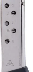 Mec-Gar Handgun Magazine Walther PPK .380 ACP Carbon Steel Tube Nickel 6 rds