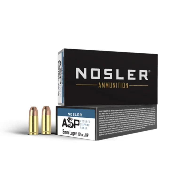 Nosler ASP Handgun Ammunition 9mm Luger 124 gr JHP 1150 fps 50/ct