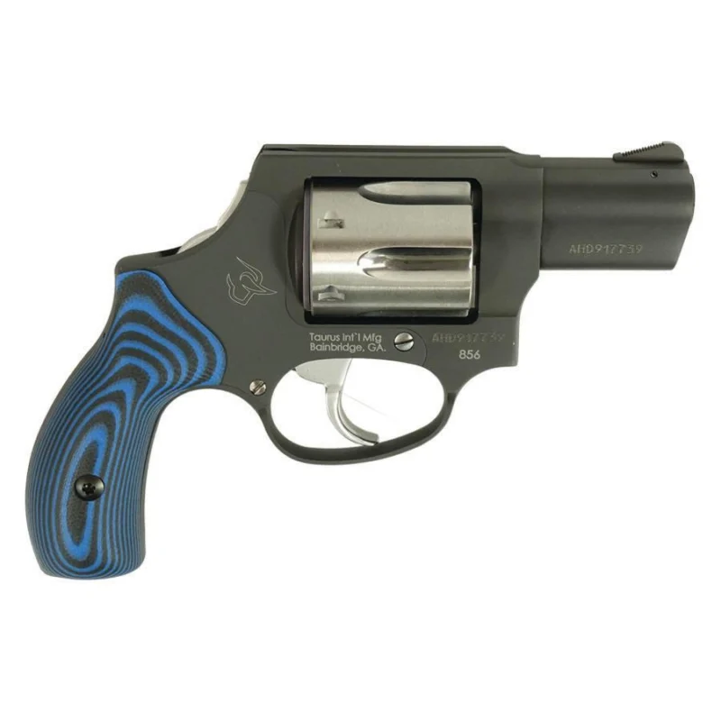Taurus 856 Handgun .38 Spl 6rd Capacity 2" Barrel Matte Black Frame Stainless Cylinder VZ Blue Grip