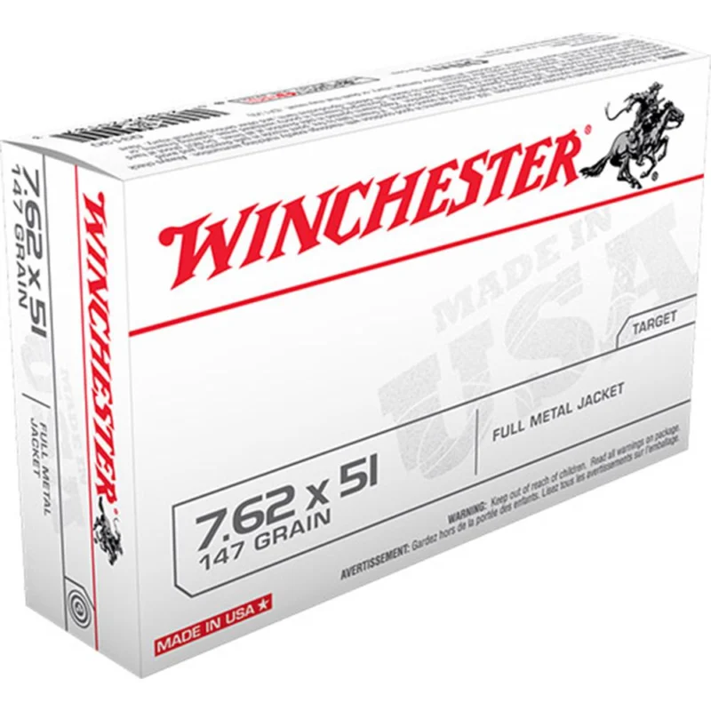 Winchester USA Rifle Ammunition 7.62 Nato 147 gr FMJ 20/ct