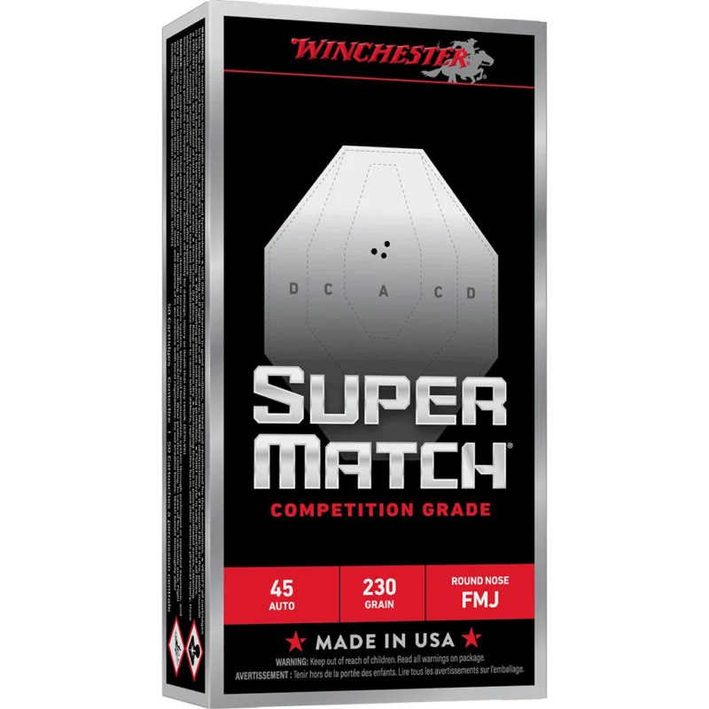Winchester Super Match Handgun Ammunition 45 Auto 230gr FMJ 805 fps 50/ct - Winchester