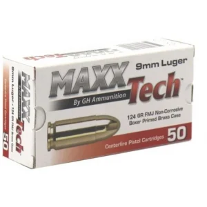 MAXX TECH 9MM 124 GRAIN FMJ 50RD BX 10 BXS PER CASE