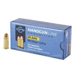 PPU 25 AUTO 50GR FMJ 50RD BOX 20 BOXES PER CASE