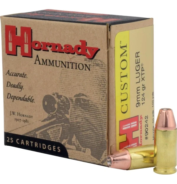 HORNADY CUSTOM 9MM 124GR JHP 25RD BX 250RD CASE