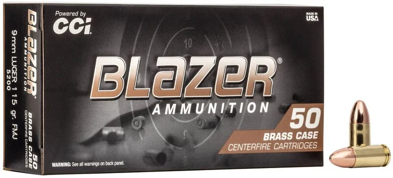 CCI 9MM LUGER 115GR FMJ BLAZER BRASS 50 RD/BX 20 BX/CS