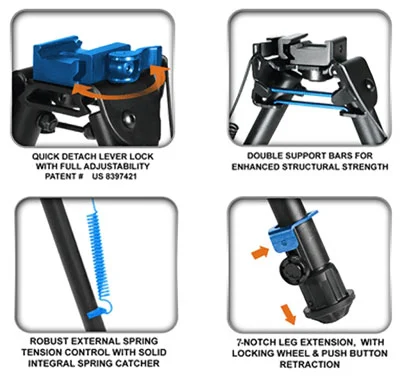 UTG BIPOD TACTICAL OP 8-12.4" - PICATINNY MOUNT W/STUD ADAPTER - Image 5